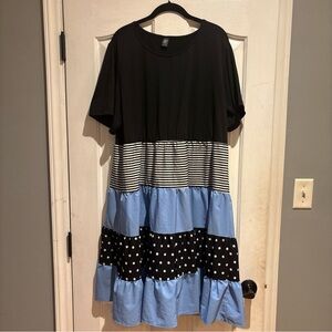 SHEIN Black and Blue Striped Polka Dot Women’s Dress